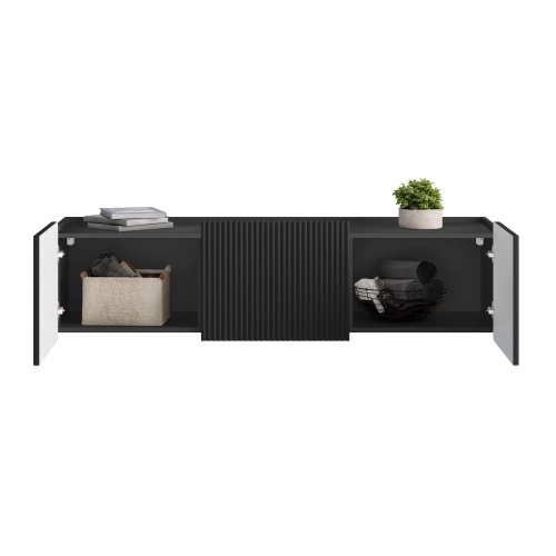 Szafka RTV Malmi 150 cm wisząca - czarny mat / czarny